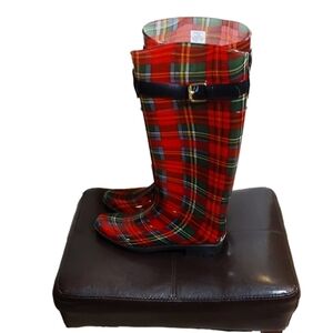RALPH LAUREN‎ FARMHOUSE NWOT TALL PLAID PVC ROSSALYN II RAIN TARTAN BOOTS 10B